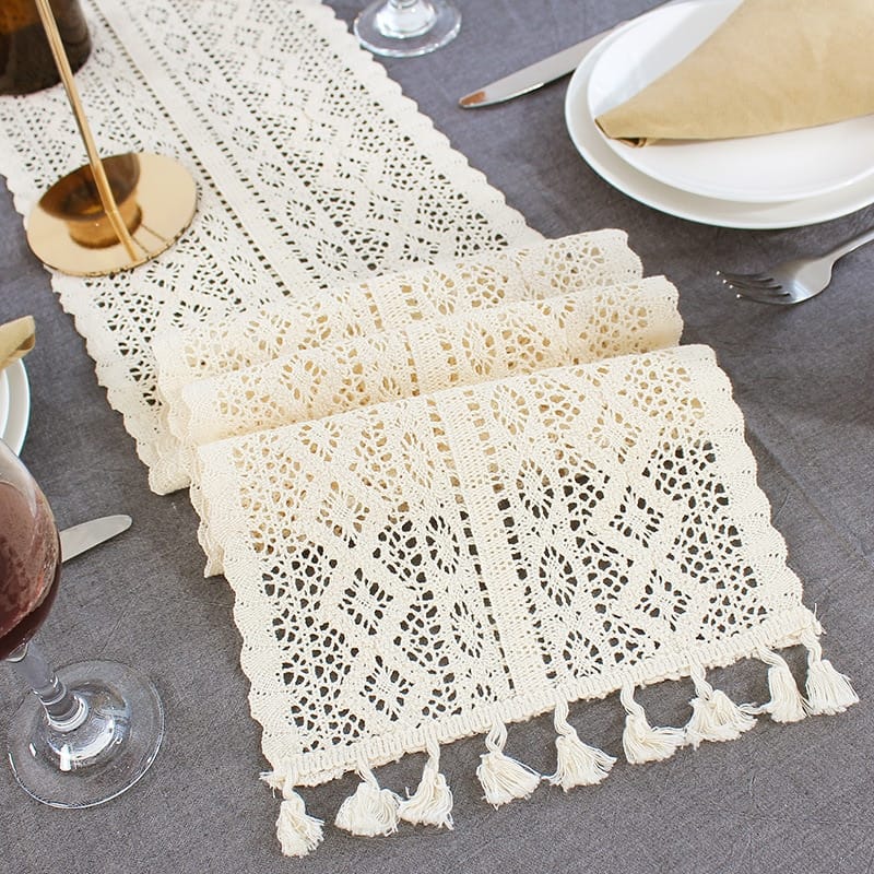 BRAND NEW Lace Table Runner 'Hook' Home Decor Gift Hand Made Beige 44cms 