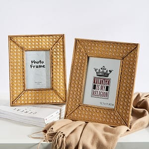 bamboo photo frames lifestyle with books and shaw