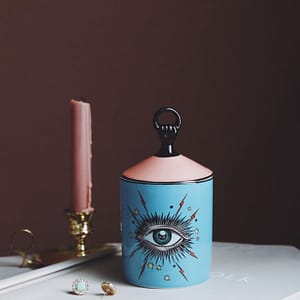 mystic big starry eyes blue candle holder with tiny hand lid top lifestyle shot