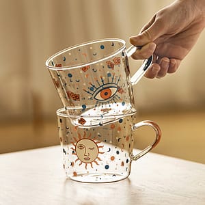 clear glass mug galactic eye sun starlight design products with hand holding handle