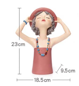 summer girls home display decoration girl with pink hat and colored necklace looking up to the sun measurements