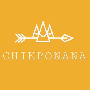 chikponana logo yellow background with white wordings and graphic with arrow going through three mountains home decor online