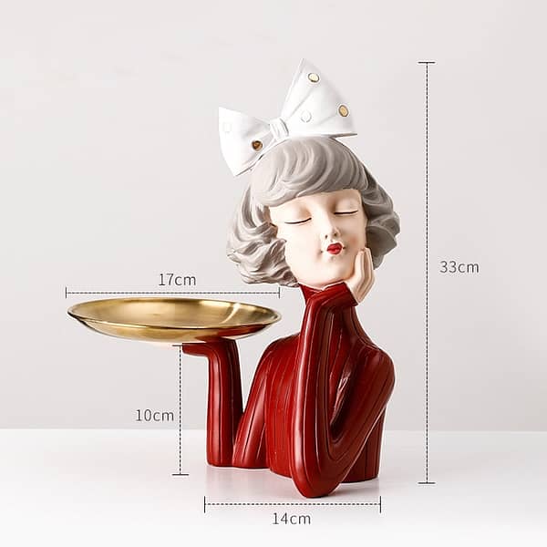 red waitress home decor display statue with tray