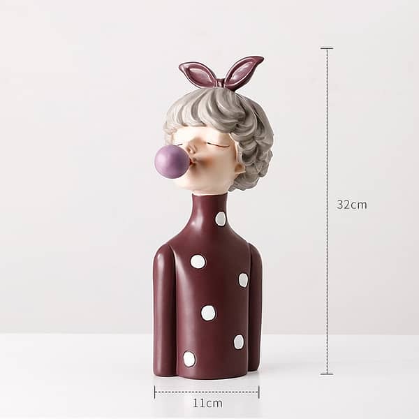32cm girl blowing bubble in red polka dots top home decor statue