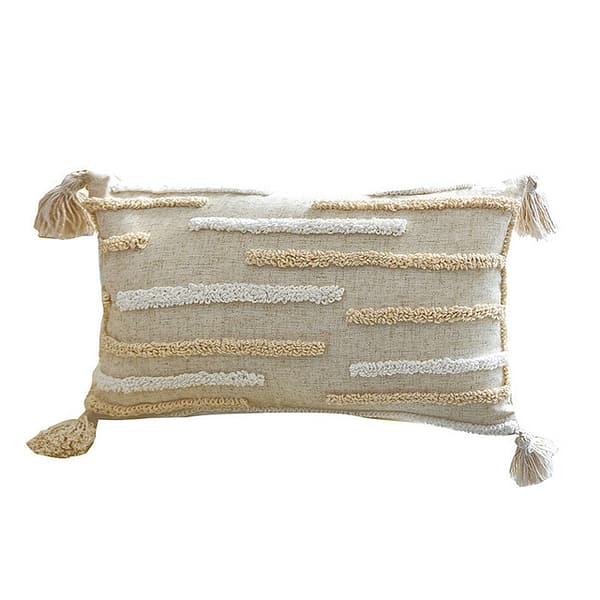 rectangular shape with white and beige lines cushion cover boho style