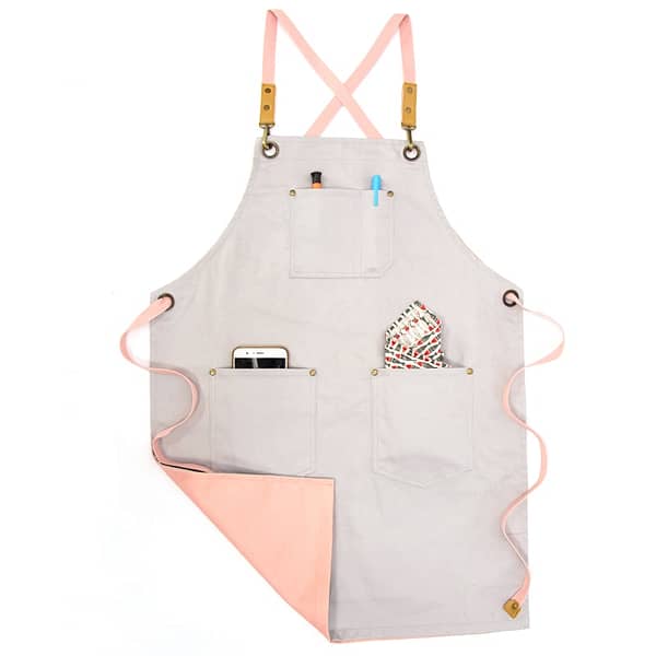 apron pink and grey double side adjustable strap on white background
