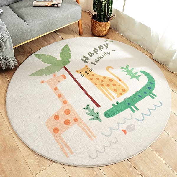round carpets floor mat non slip polyester soft giraffe leopard palm trees and crocodile