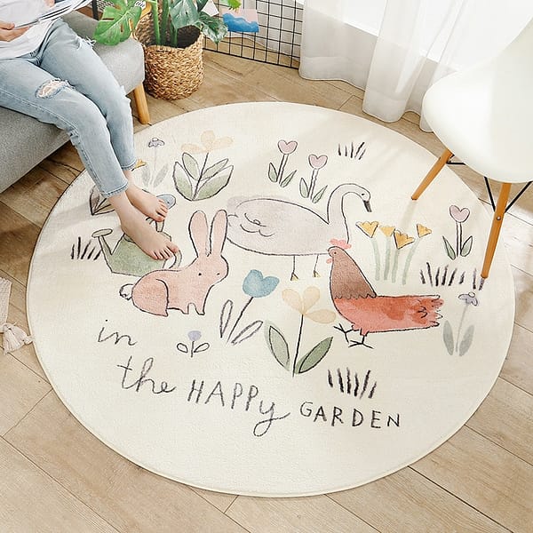 round carpets floor mat non slip polyester soft rabbit chicken duck the happy garden