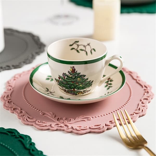 placemats coasters home table decoration european royal style silicon non slip pink coaster with tea and saucer on top lifestyle picture