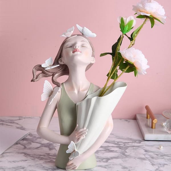 home decor sculpture fairy fleur butterfly girl girl with empty planter pastel green