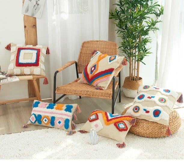 boho decor idea colorful cushion cover with tassels